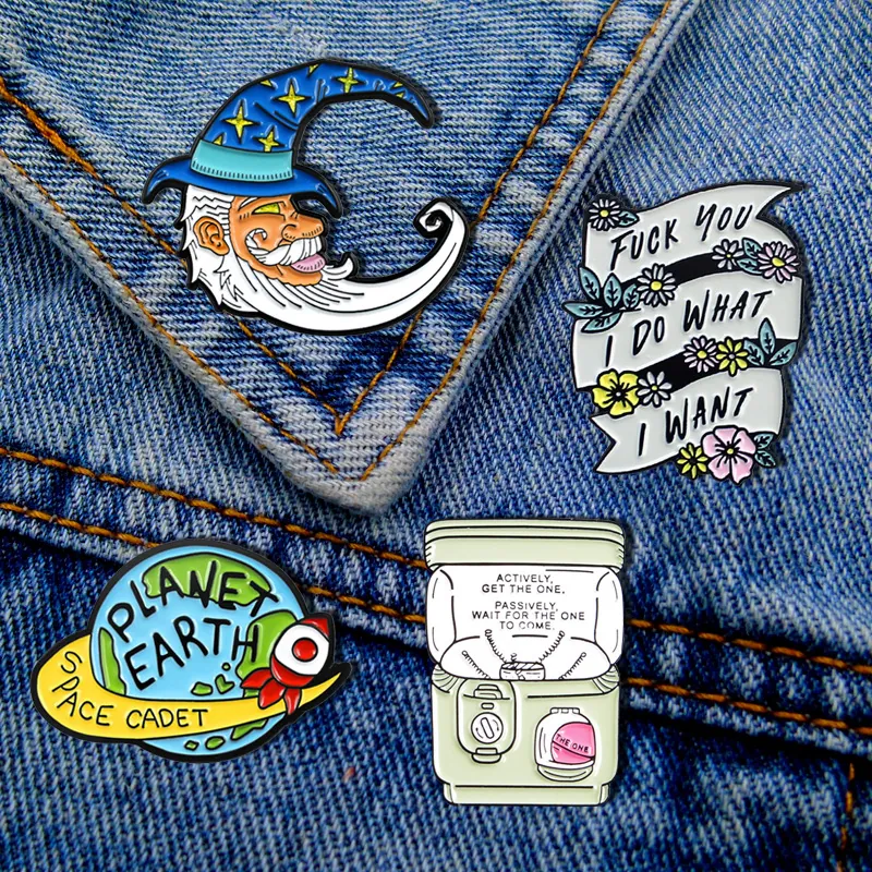 Cartoon Enamel Pin Brooch Alloy Creative Moon Planet Earth Gashapon Machine Badge For Backpack Clothes Denim Jacket