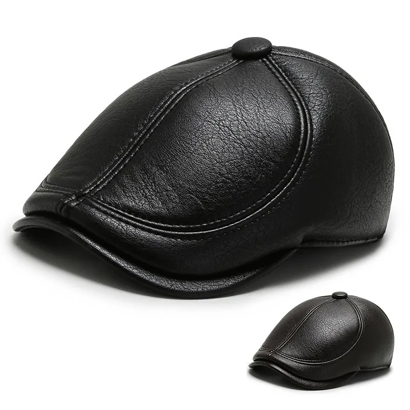 Herren Schirmmütze Aus PU Leder Mit Ohrenklappen Winter Warm Winddicht Verstellbar Retro Schlägermütze Für Mittlere Und Ältere