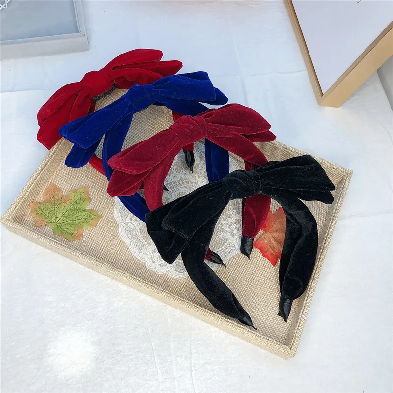 Elegant Velvet Bow Headband Wide Double Layer Solid Color Retro Padded Hair Hoop Hair Accessory For Women Girl