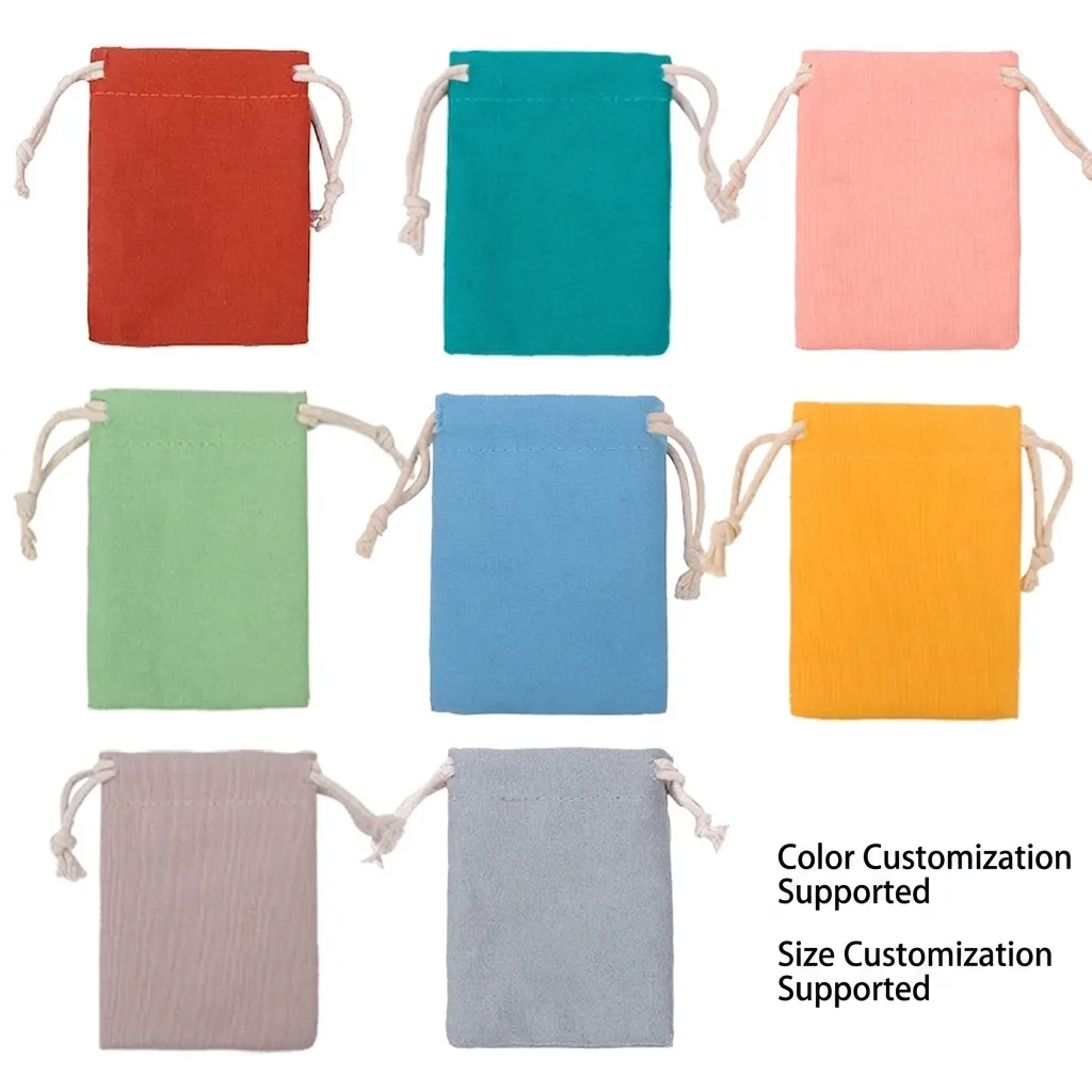 Cotton Linen Drawstring Pouch Colorful Jewelry Storage Bag Gift Packaging Pocket Small Cloth Sacks