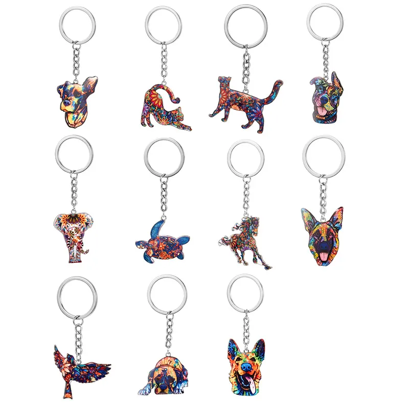 Porte-clés Animal Coloré Alliage Motif Mandala Anneau De Clé Pendentif De Sac Éléphant Chien Chat Tortue Cheval Oiseau Style Bohème