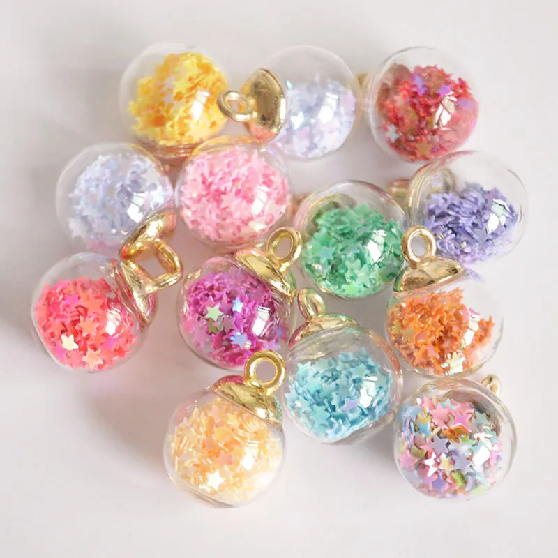 Transparent Glass Ball Charms With Colorful Star Fruit Slices Glitter Sequins And Gold Metal Loop For DIY Jewelry Making