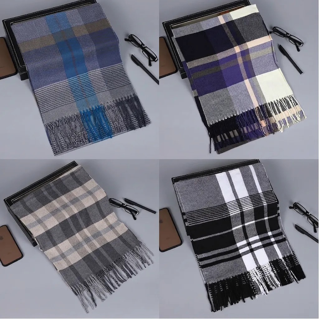 Écharpe DHiver À Carreaux Douce Longue Épaisse Chaude À Franges Châle Plaid Pour Hommes Femmes Business Casual