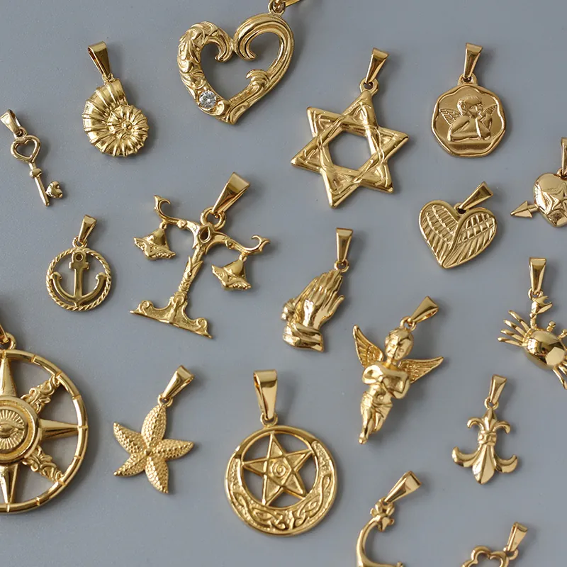 Edelstahl Anhänger 18K Vergoldet Muschel Stern Engel Waage Anhänger Für DIY Halsketten Mode Minimalistisch Damen