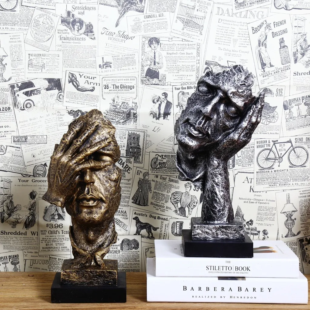 Abstract Face Character Sculpture Statue Resin Hear See No Evil Creative Thinking Figurines Home Office Desktop Decor Retro