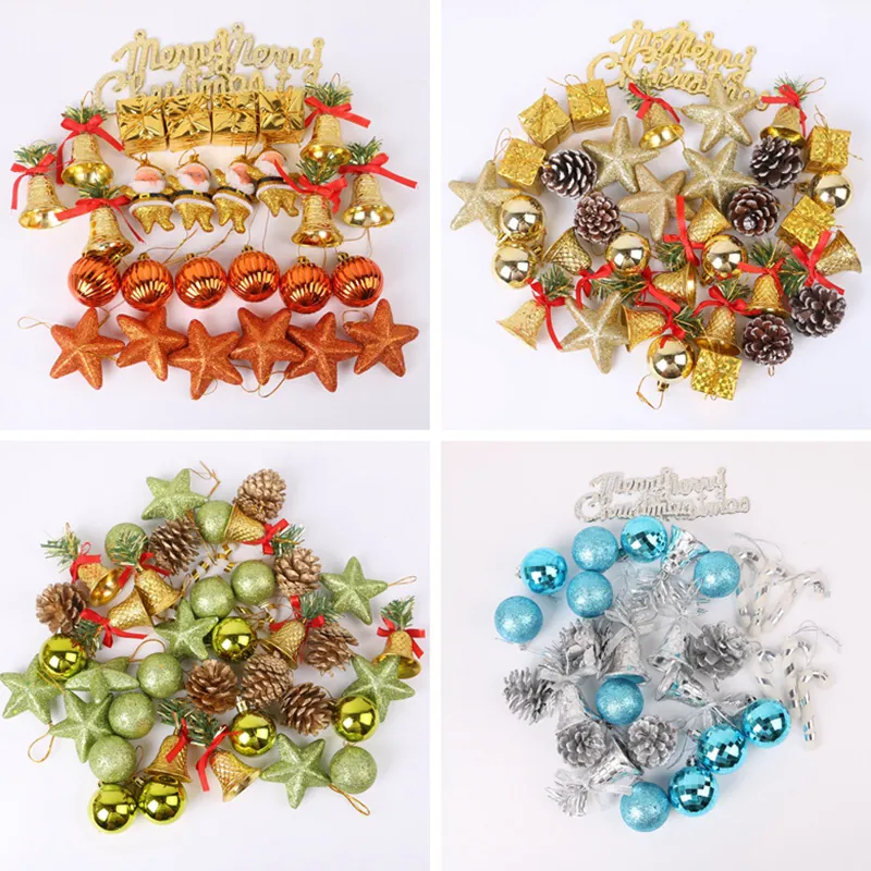 Christmas Tree Hanging Ornaments Plastic Pine Cones Bells Stars Baubles For Holiday Home Party Decoration Multi Shape Assorted Styles