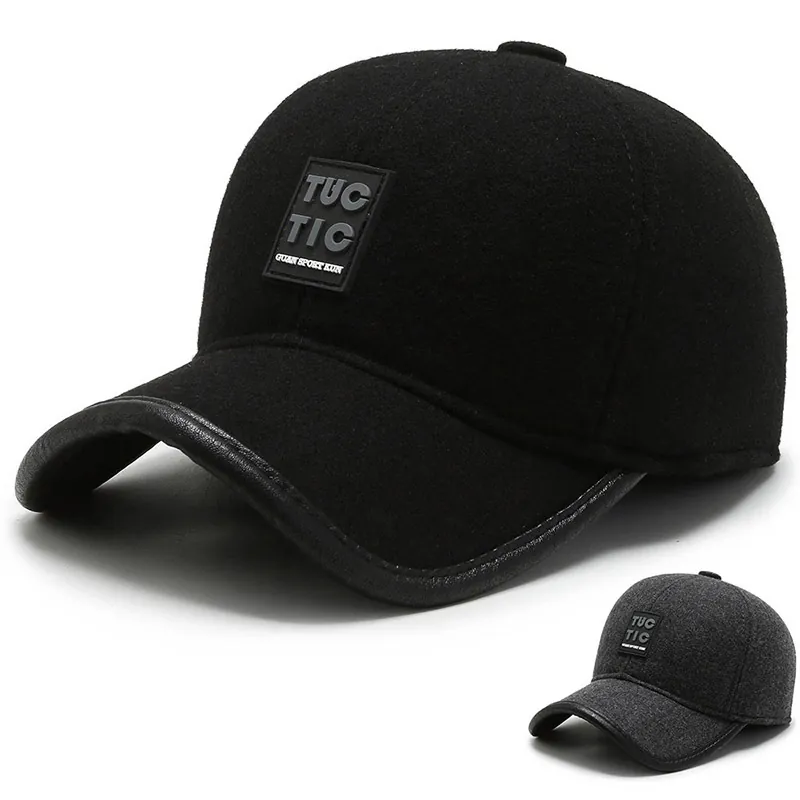 Men Winter Baseball Cap Thickened Woolen Warm Peaked Hat With Ear Protection Windproof Adjustable Outdoor Accessory