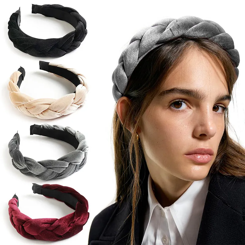 Braided Velvet Headband Padded Thickened Twisted Chunky Hairband For Women Vintage Fashion Elegant Hair Accessories
