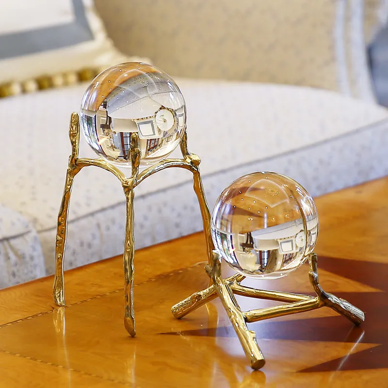 Crystal Ball Ornament With Metal Stand For Home Office Desktop Decor Modern Luxury Decorative Sculpture