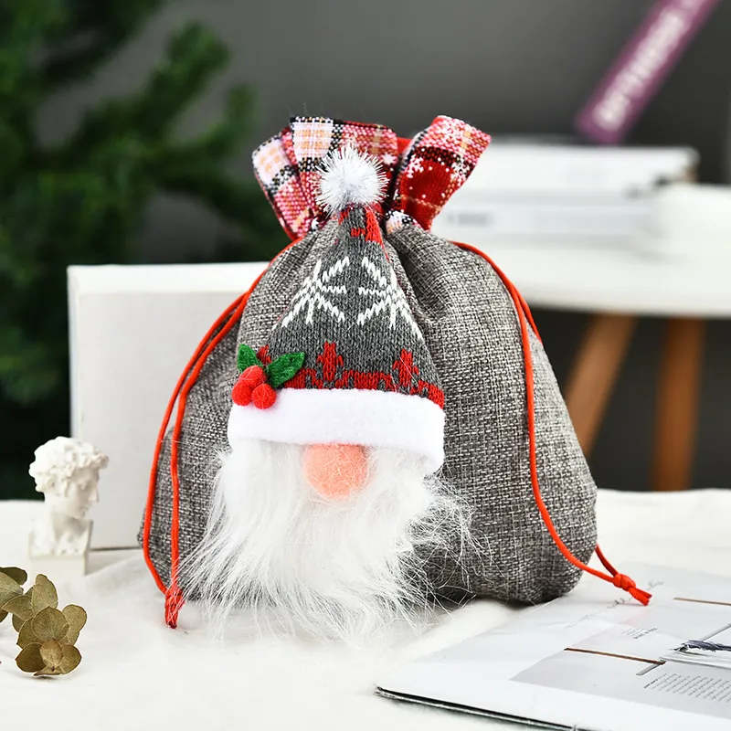 Weihnachtswichtel Kordelzug Geschenktüte Jute Strickstoff Festliche Süßigkeiten Apfel Verpackung Beutel Für Feiertag Party Dekoration