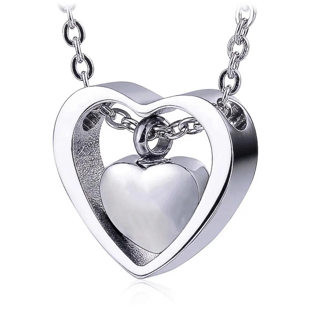 Double Heart Cremation Urn Pendant Necklace Stainless Steel Memorial Ashes Keepsake Jewelry For Loved Ones Or Pets