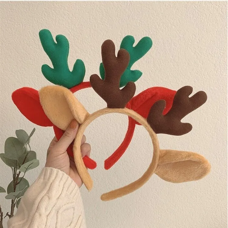 Serre-Tête Cornes De Renne En Peluche Douce Noël Bandeau Pour Fête Soins Du Visage Lavage Visage Femmes Filles Dessin Animé