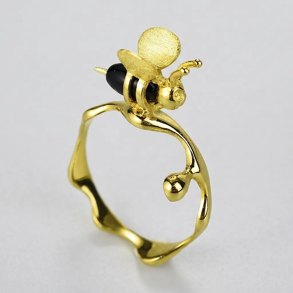 Bee Ring S925 Sterling Silver Natural Agate Creative Honey Dripping Handmade Nature Inspired Jewelry For Women