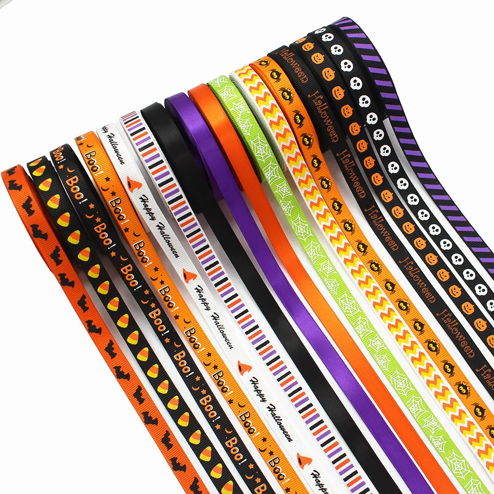 Halloween Grosgrain Ribbon Polyester Printed Pumpkin Skull Bat Pattern DIY Crafts Gift Wrapping Party Decoration Ribbon