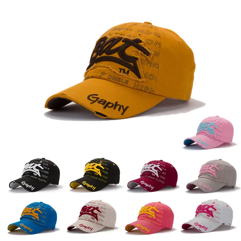 Vintage Distressed Baseball Cap Cotton Letter Embroidery Retro Peaked Hat Outdoor Sunshade Streetwear For Men Women