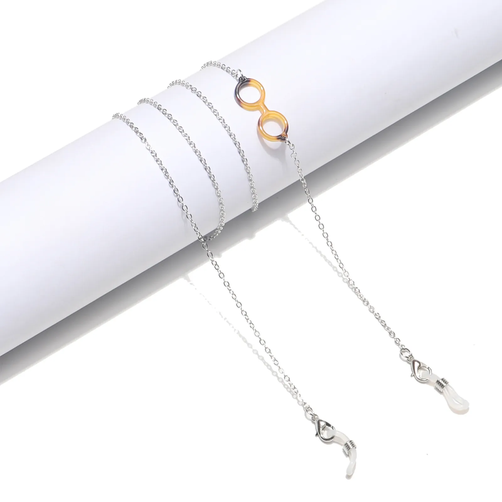 Eyeglass Chain Silver Metal Strap With Leopard Resin Charms Anti-Slip Mask Lanyard Fashion Jewelry For Women