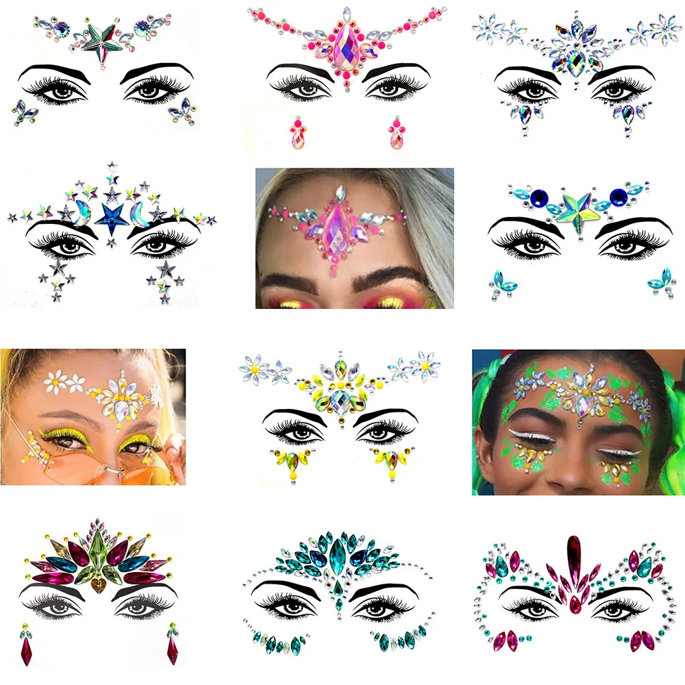 Bijoux De Visage Autocollants En Strass Cristaux De Sirène Autoadhésifs Pour Festival Fête Rave Musique Maquillage Art Corporel