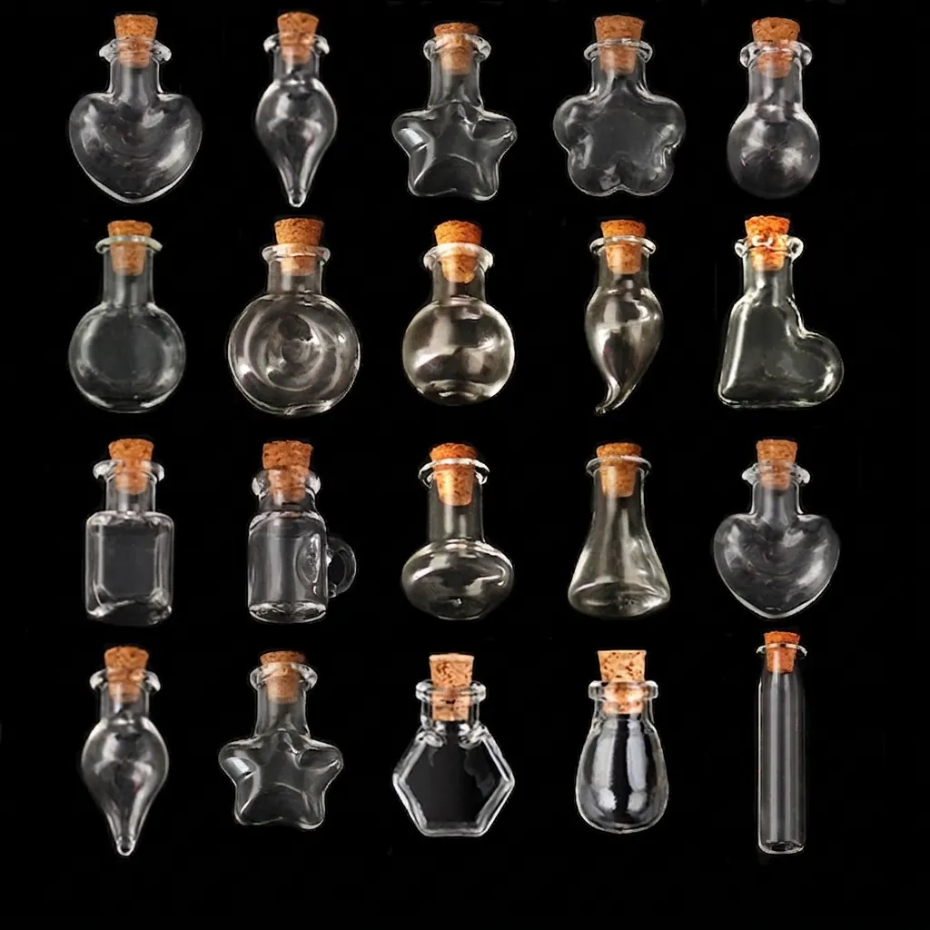 Mini Bouteilles en Verre Transparent Avec Bouchons de Liège Plusieurs Formes Bouteilles de Vœux pour DIY Mariage Fête