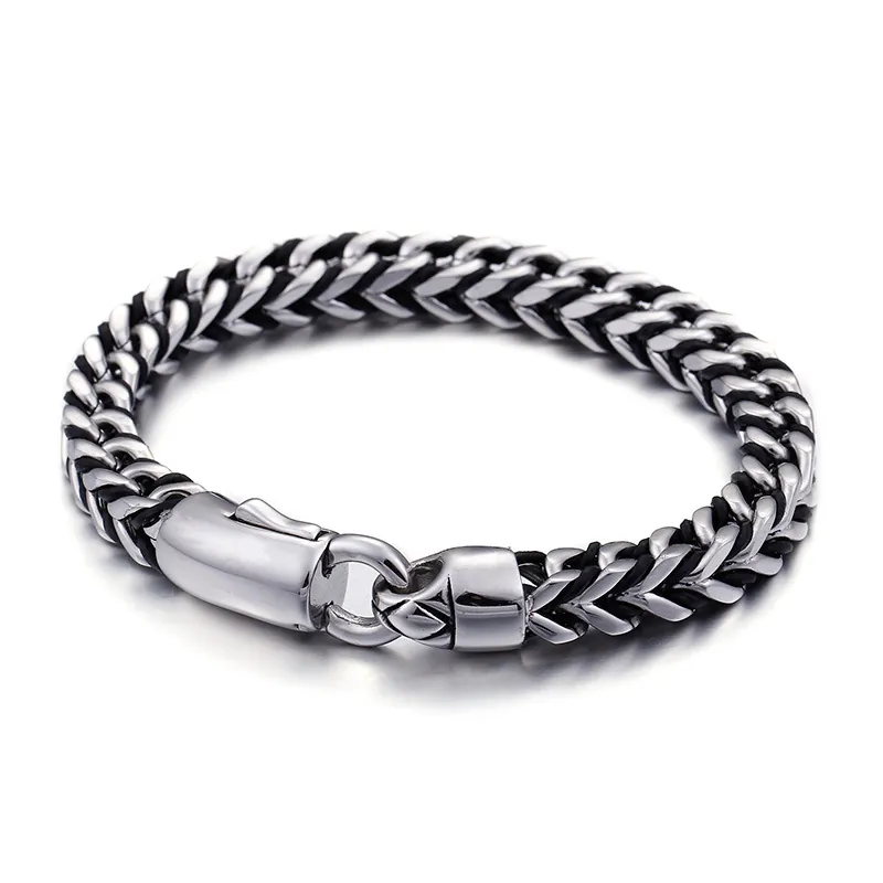 Men Woven Wheat Chain Bracelet 316L Stainless Steel Braided Industrial Punk Style Fashion Jewelry