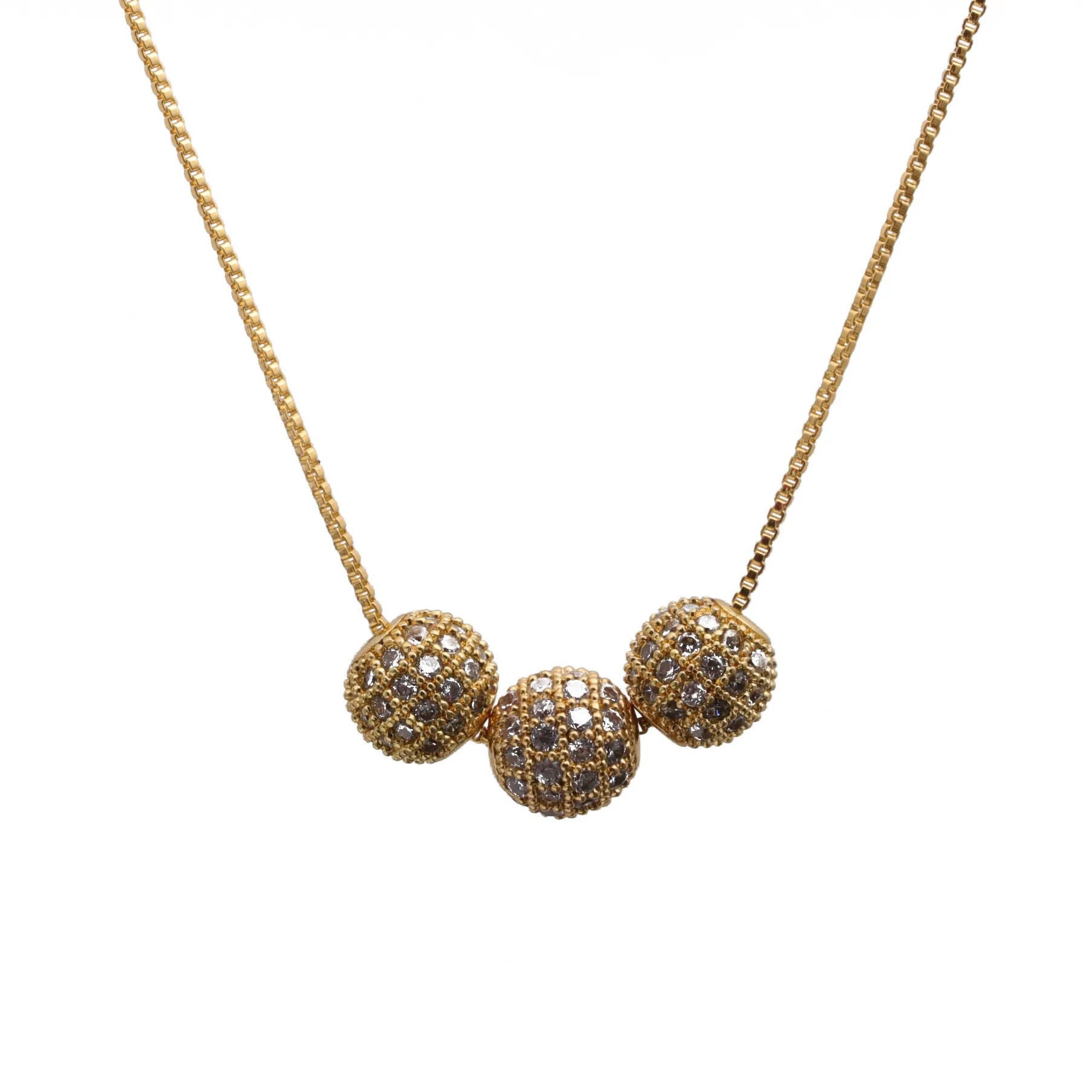 Collier Pendentif Boule En Zircon Micro Pavé Élégant Chaîne À Maillons Carrés En Cuivre Laiton Pour Femmes