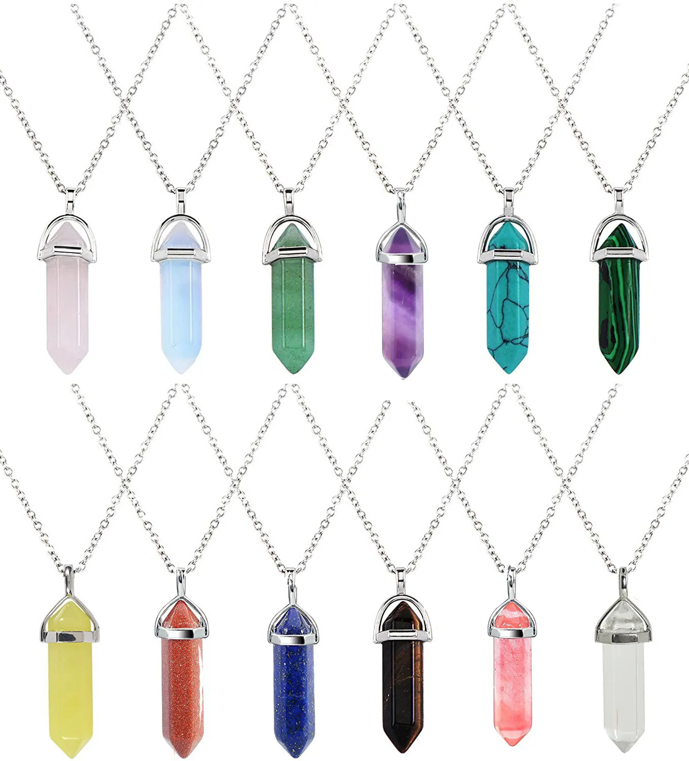 Hexagonal Column Natural Stone Pendant Necklace Crystal Healing Point Gemstone Jewelry For Women Men