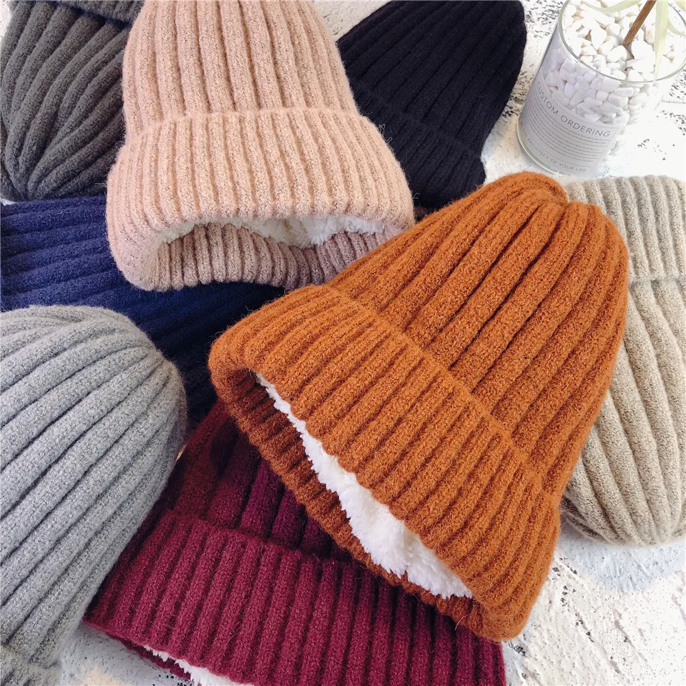 Winter Beanie Hat Acrylic Fleece Lined Ribbed Knit Warm Thermal Outdoor Cuffed Slouchy For Men Women