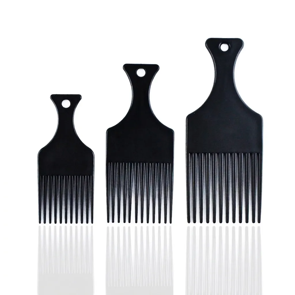Afro Pick Haarkamm Breit Zackig Kunststoff Schwarz Profi Styling Tool Für Lockiges Haar Mit Aufhängeloch
