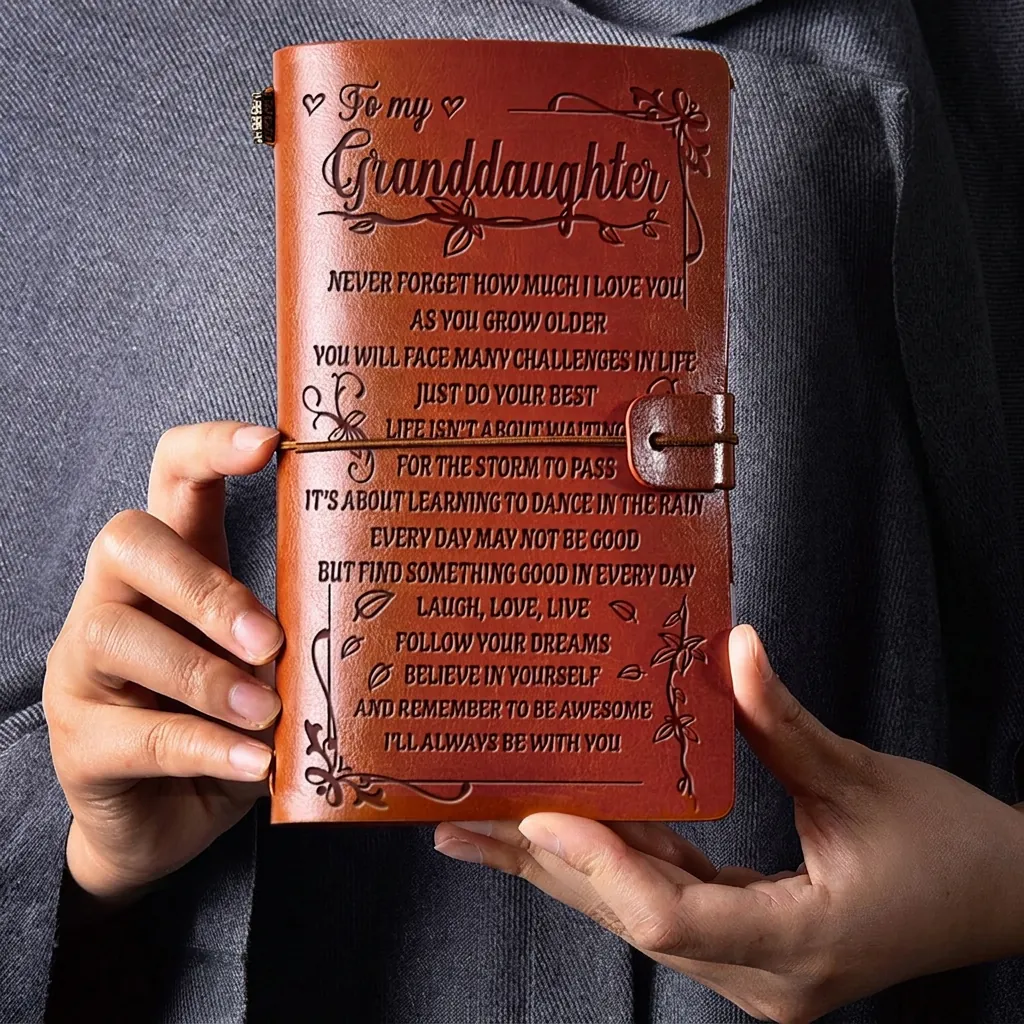 Vintage Leather Traveler Journal Notebook Embossed Quotes Daughter Son Grandchild Gift Diary Refillable Brown