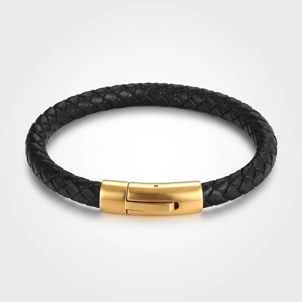 Braided Leather Bracelet For Men With Stainless Steel Clasp Minimalist Punk Fashion Hand Jewelry