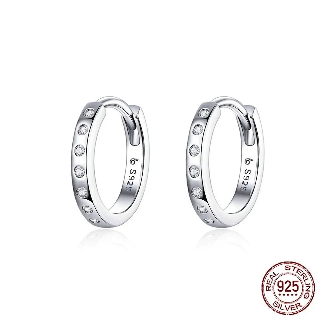 925 Sterling Silver Hoop Earrings With Round Zircon Inlaid Minimalist Huggie Earring Fashion Jewelry For Women