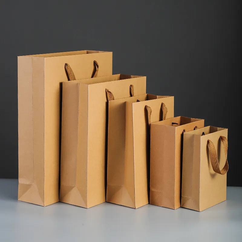 Durable Kraft Paper Gift Bags With Handles Vertical And Horizontal For Shopping Wedding Party Favors Clothing Packaging