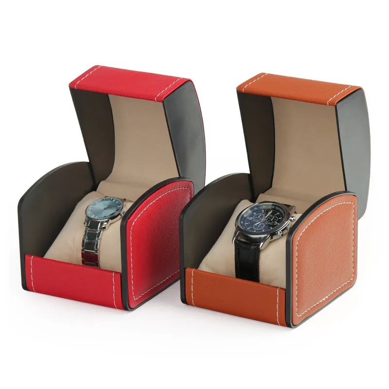 Watch Box Organizer Jewelry Gift Case PU Leather Velvet Lining Luxury Contrast Stitching Portable Travel Display Case