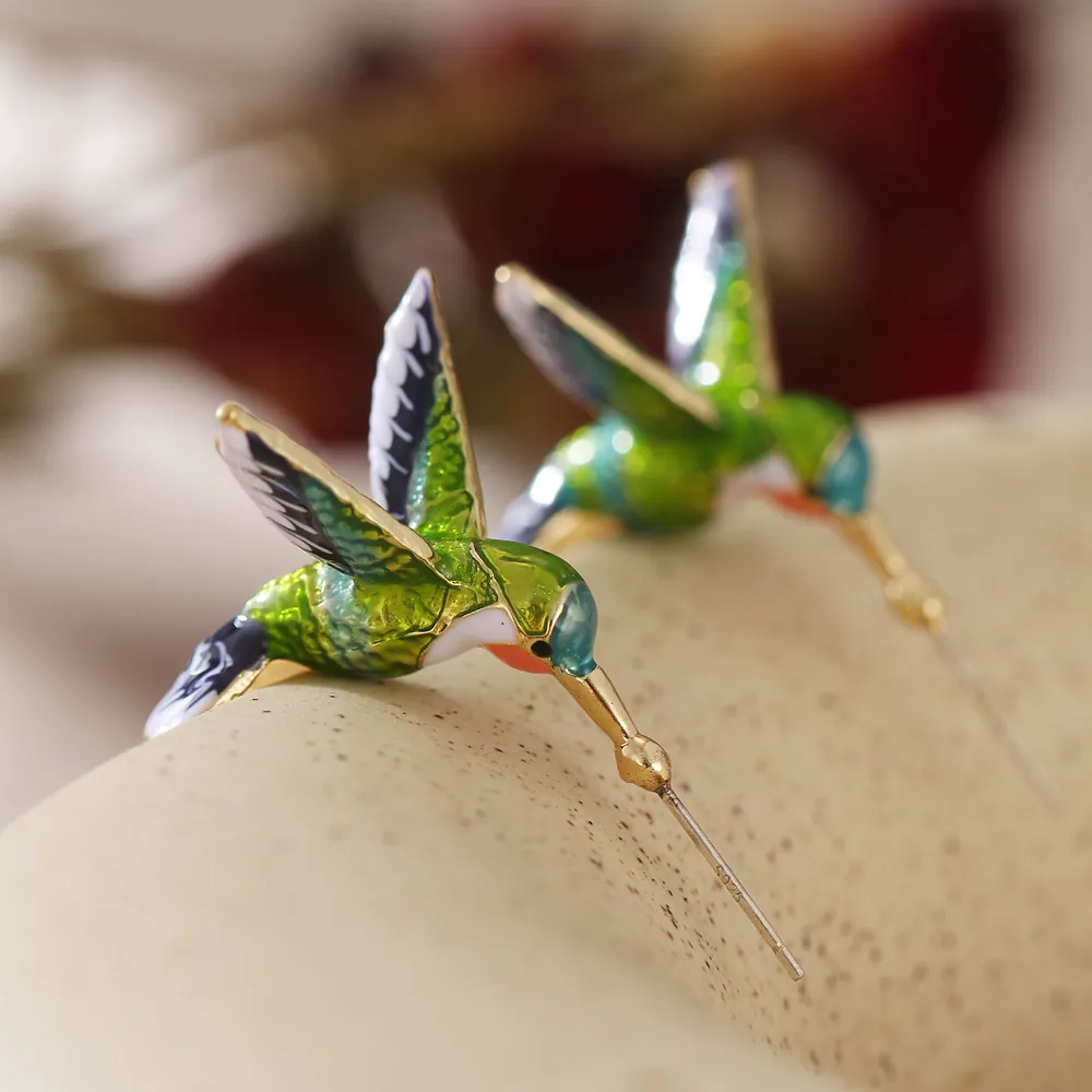 Hummingbird Drop Earrings Enamel Animal Jewelry With 925 Sterling Silver Earring Post Cute Nature Style For Women