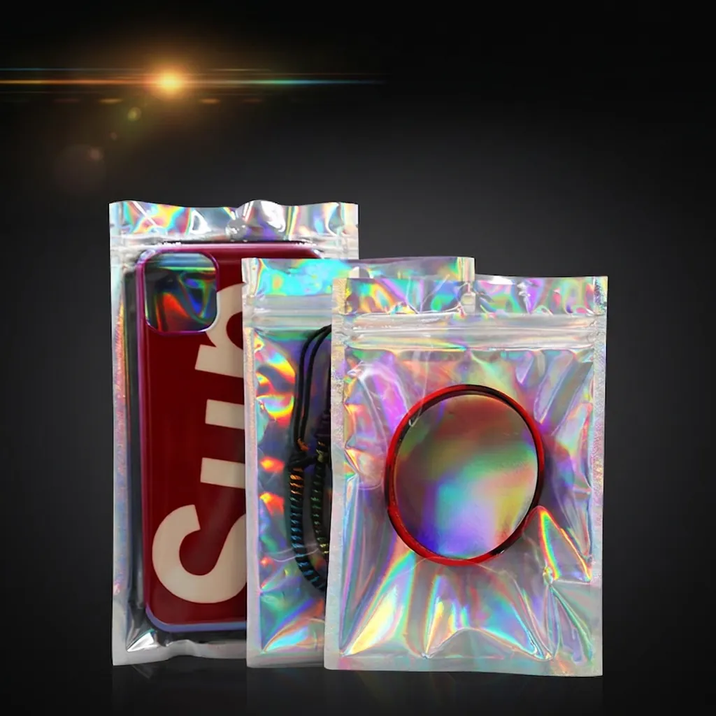Holographic Resealable Ziplock Bags Iridescent Plastic Storage Pouches For Jewelry Small Gift Packaging Smell Proof