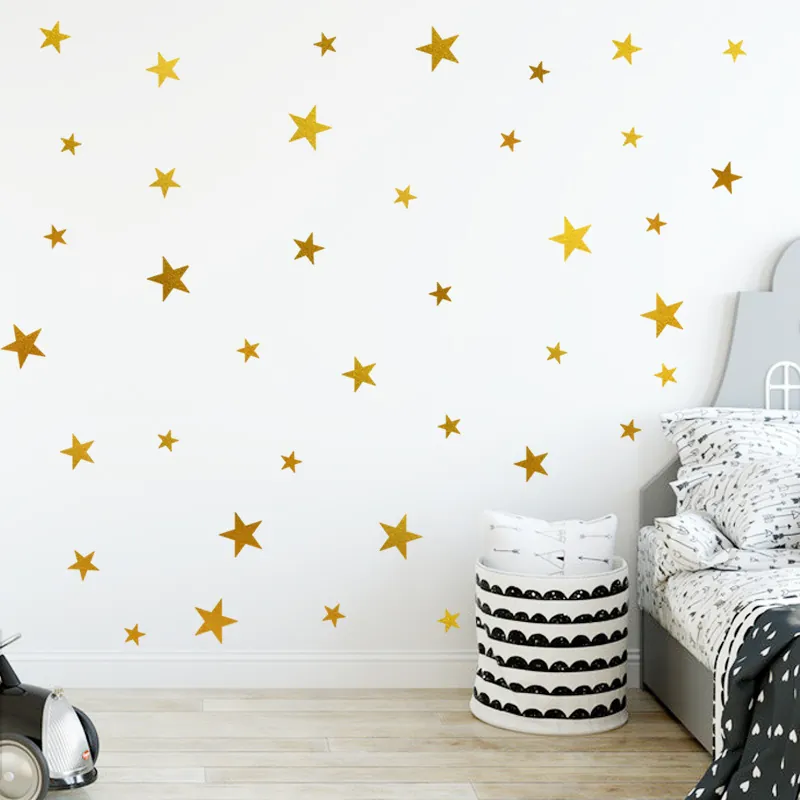 Stern Wandaufkleber Gold Glitzer PVC Selbstklebend Abnehmbare Aufkleber Kinderzimmer Schlafzimmer Dekoration
