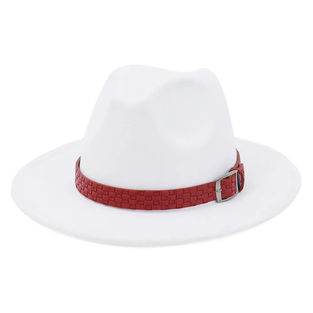 Unisex Britischer Stil Fedora Hut Breite Krempe Baumwolle Polyester Filz Jazz Hut Mit Geflochtener Gürtelschnalle Für Damen Herren