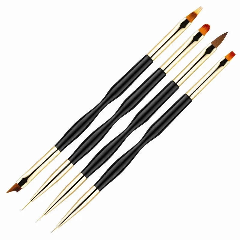 Nail Art Brushes Double Ended Painting Liner Drawing Brushes Black Plastic Handle Gold Metal Tube Professional Manicure Tools