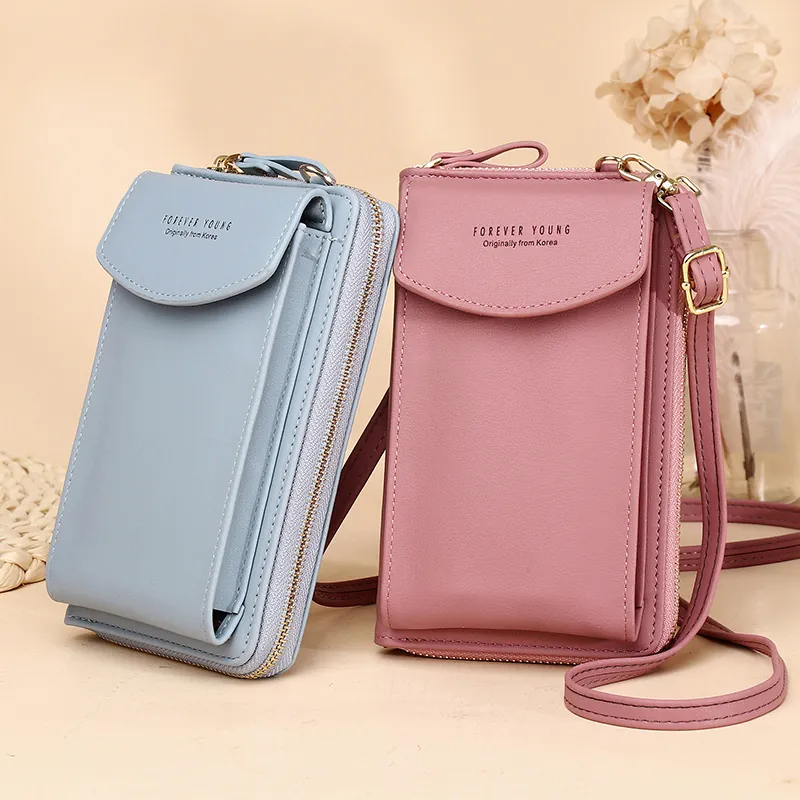 Women Crossbody Mobile Phone Bag PU Leather Multi Functional Wallet Large Capacity Streetwear Style Long Strap