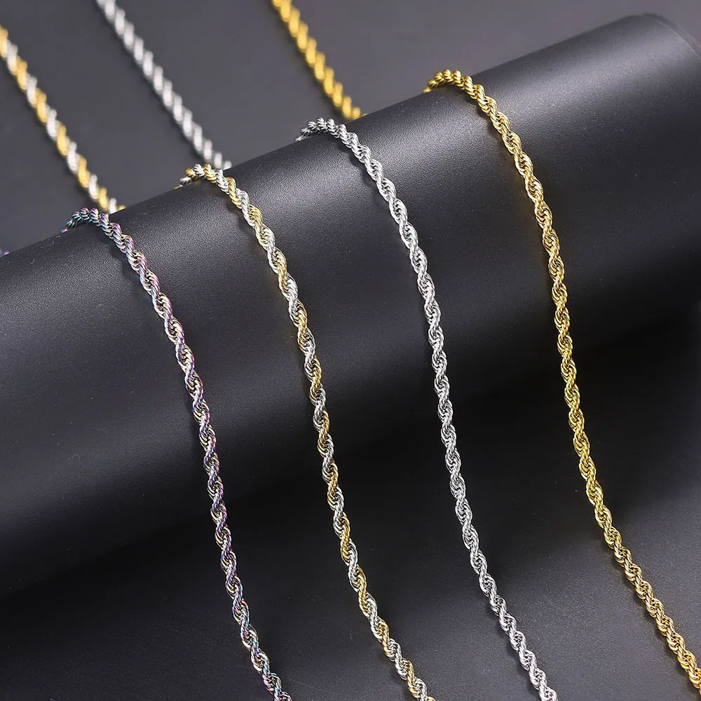 Stainless Steel Rope Chain Necklace Hip Hop Minimalist Fashion Jewelry For Men And Women Durable Vacuum Plated Link