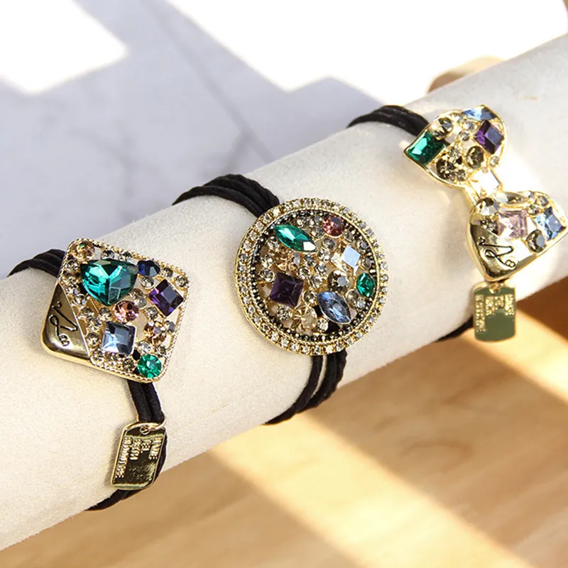 Élastiques À Cheveux Bijoux Baroque Alliage Strass Multicolores Scrunchies Vintage Or Bandes Élastiques Femmes