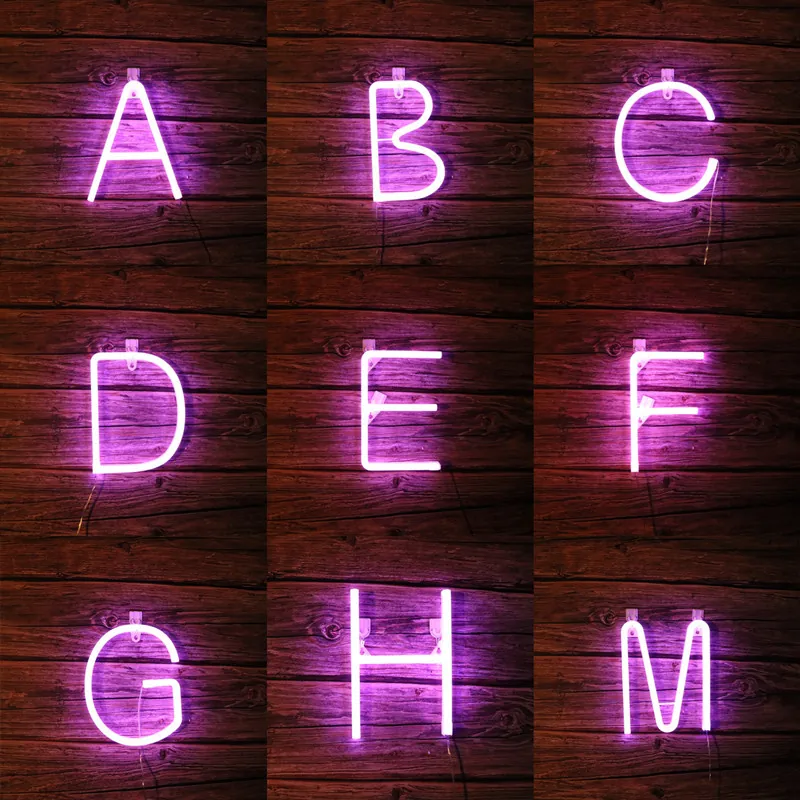 Purple LED Neon Letter Light Wall Decor Battery USB Operated Alphabet Numbers Symbols Sign For Birthday Wedding Party Home