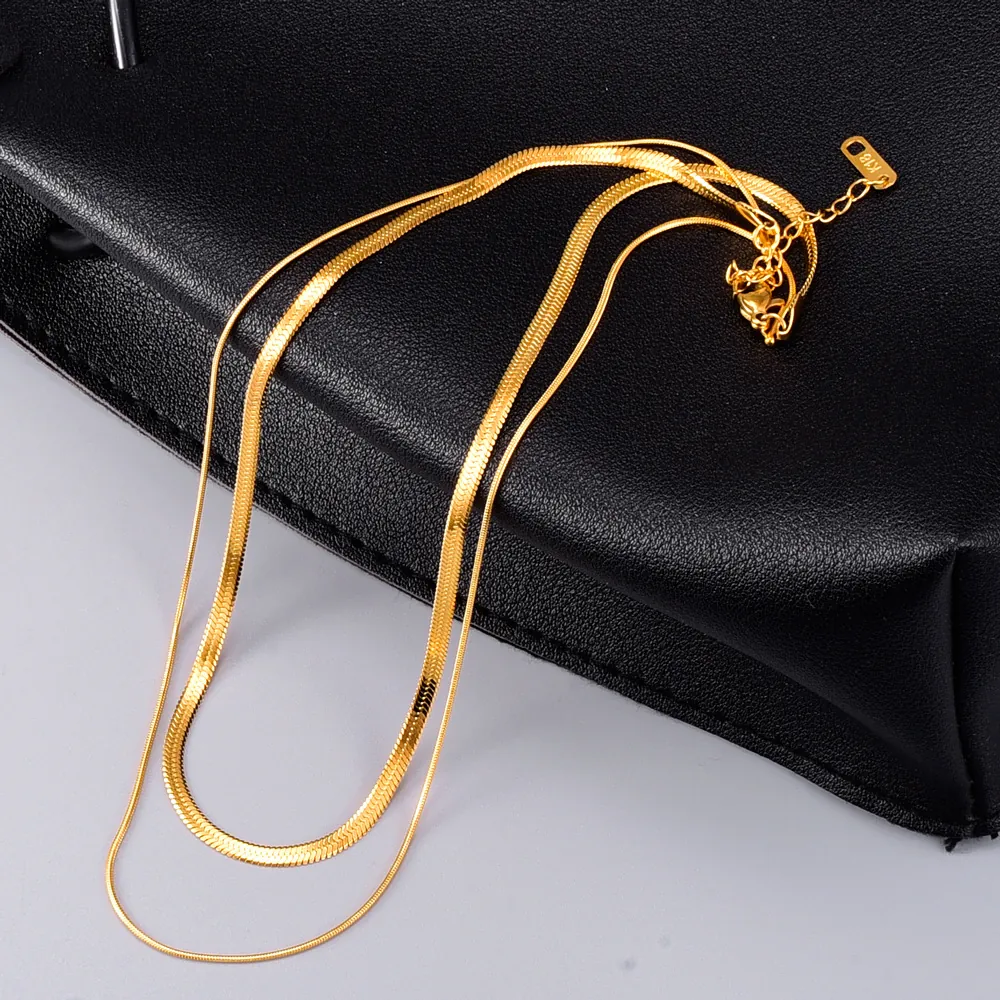 Layered Snake Bone Chain Necklace 316L Stainless Steel 18K Gold Plated Waterproof Retro Minimalist Clavicle Jewelry Women