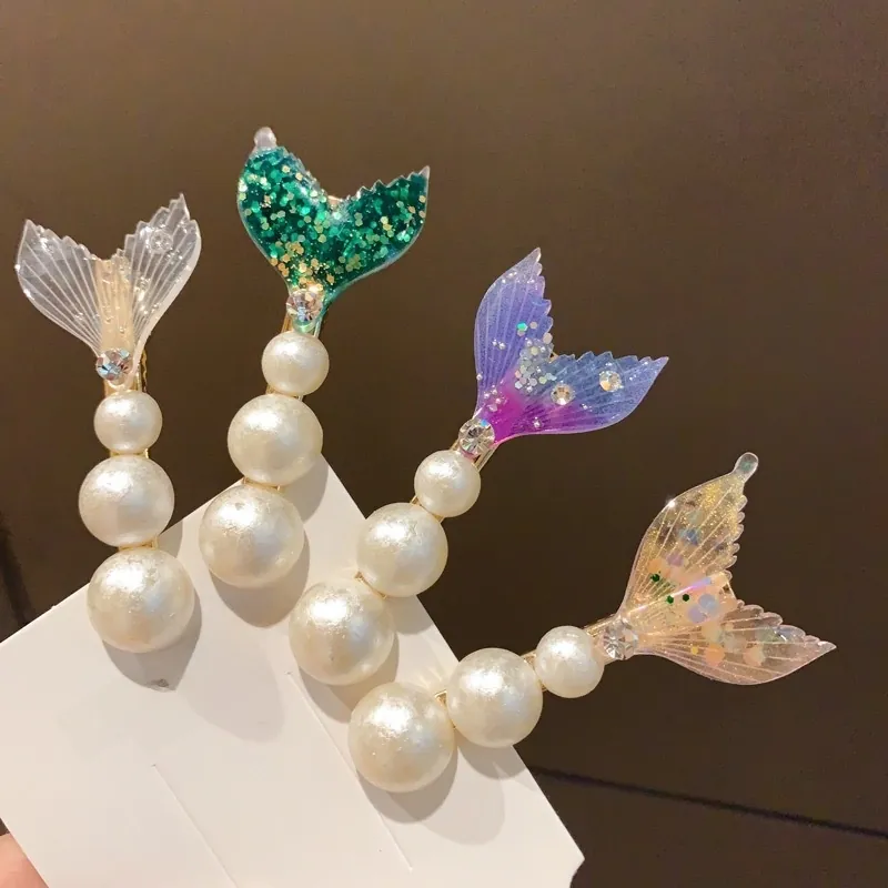 Pince À Cheveux Queue De Sirène Künstliche Perle Artificielle Strass Résine Paillettes Accessoire Latéral Doux Pour Femmes Filles