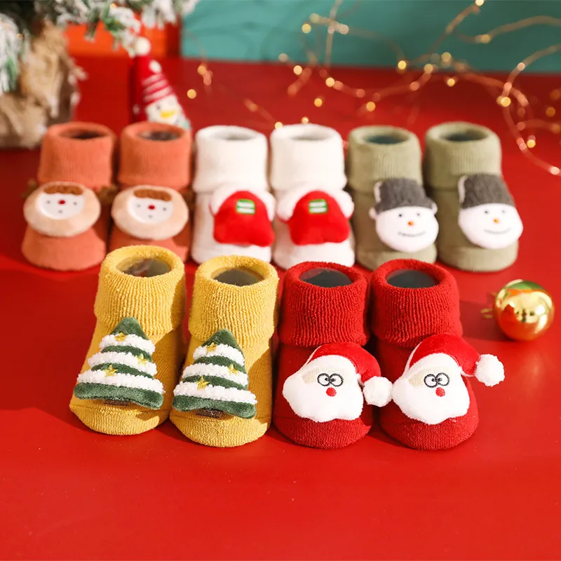Newborn Baby Thickened Terry Christmas Socks Anti-Slip Floor Socks Cute Cartoon Doll Infant Winter Warm Socks