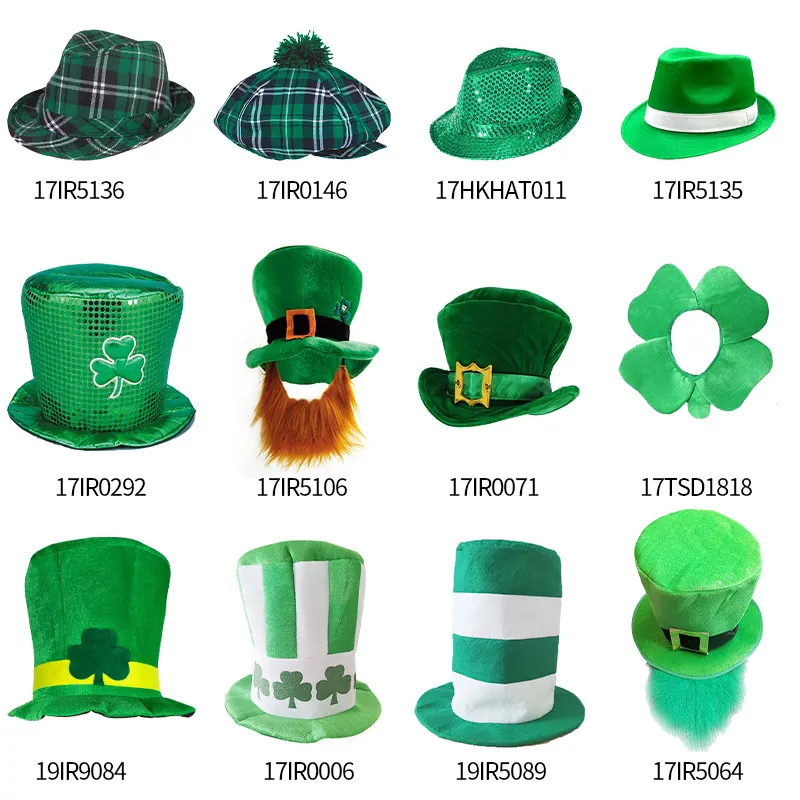 St Patricks Day Hat Green Velvet Irish Party Leprechaun Costume Accessory Shamrock Pattern Fedora Top Hat Beanie
