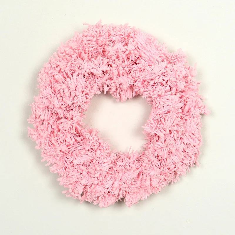 Christmas Wreath Pink Flocked Artificial Garland Hanging Decoration For Front Door Wall Home Festive Party Holiday Decor