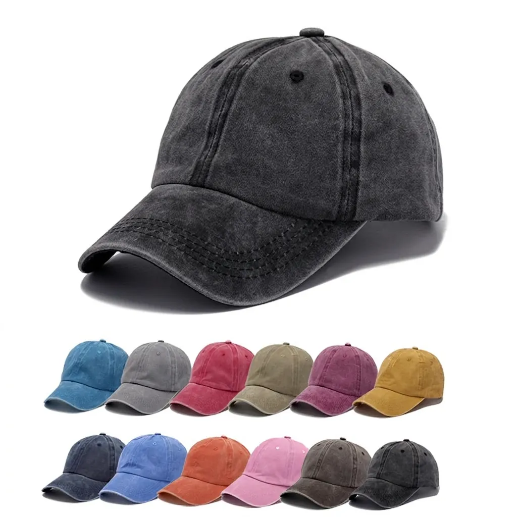 Vintage Washed Cotton Baseball Cap Distressed Dad Hat Adjustable Plain Solid Color Soft Top Sun Hat for Men Women