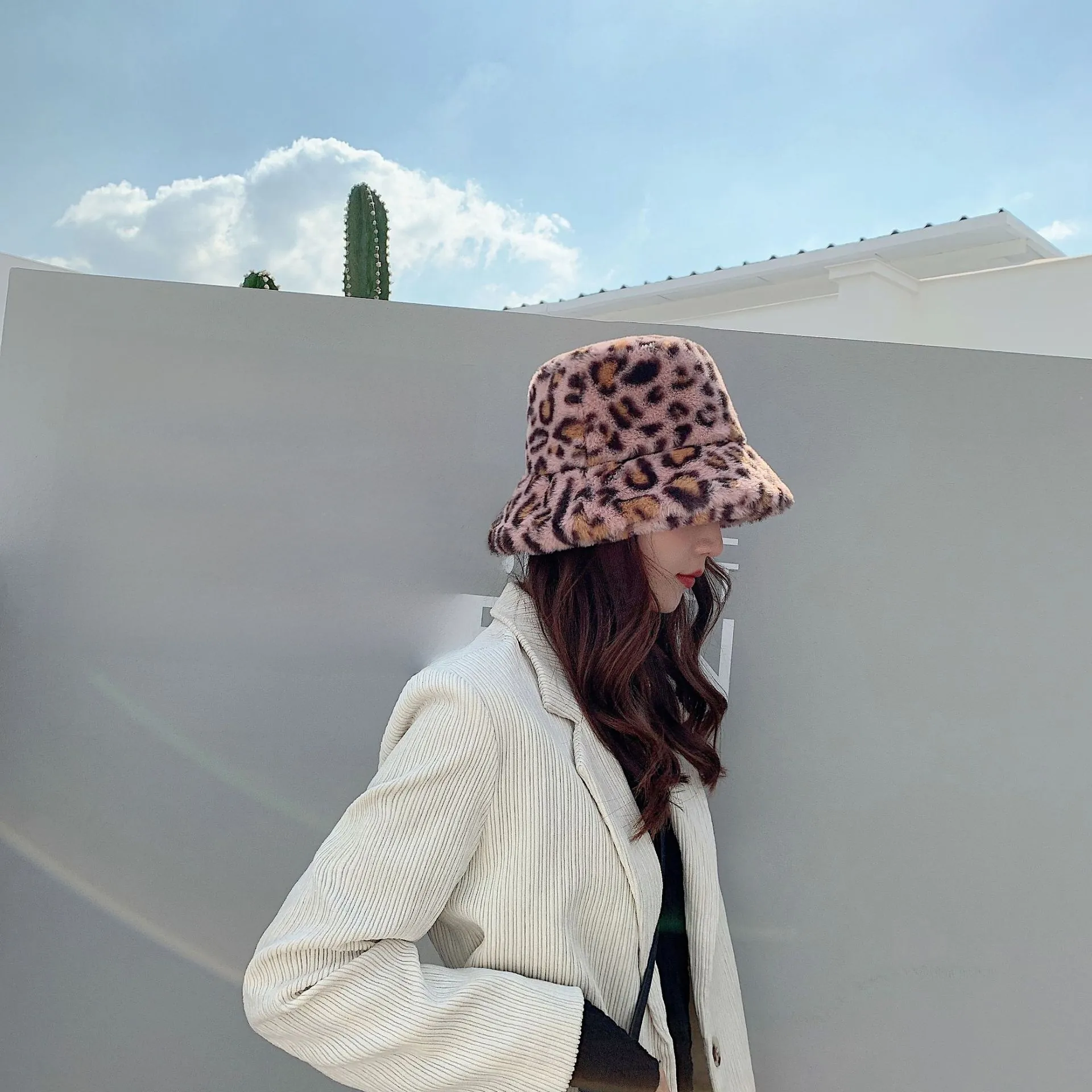 Bucket Hat Mit Leopardenmuster Aus Kunstfell Warmer Winter Plüsch Fischerhut Retro Verdickter Beckenhut Für Damen