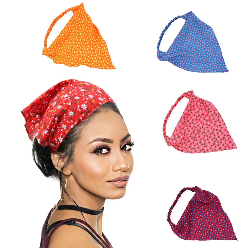 Triangle Headband Scarf For Women Elastic Floral Star Print Boho Bandana Hair Accessories For Beach Outdoor