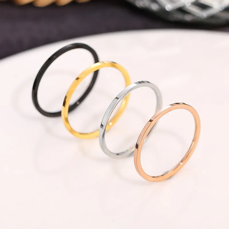 Minimalist Titanium Steel 1mm Thin Band Ring For Women Men 18k Gold Plated Stainless Steel Plain Finger Ring Couple Jewelry